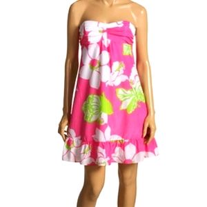 Lilly Pullitzer Vintage Size 0 pink & green strapless dress.